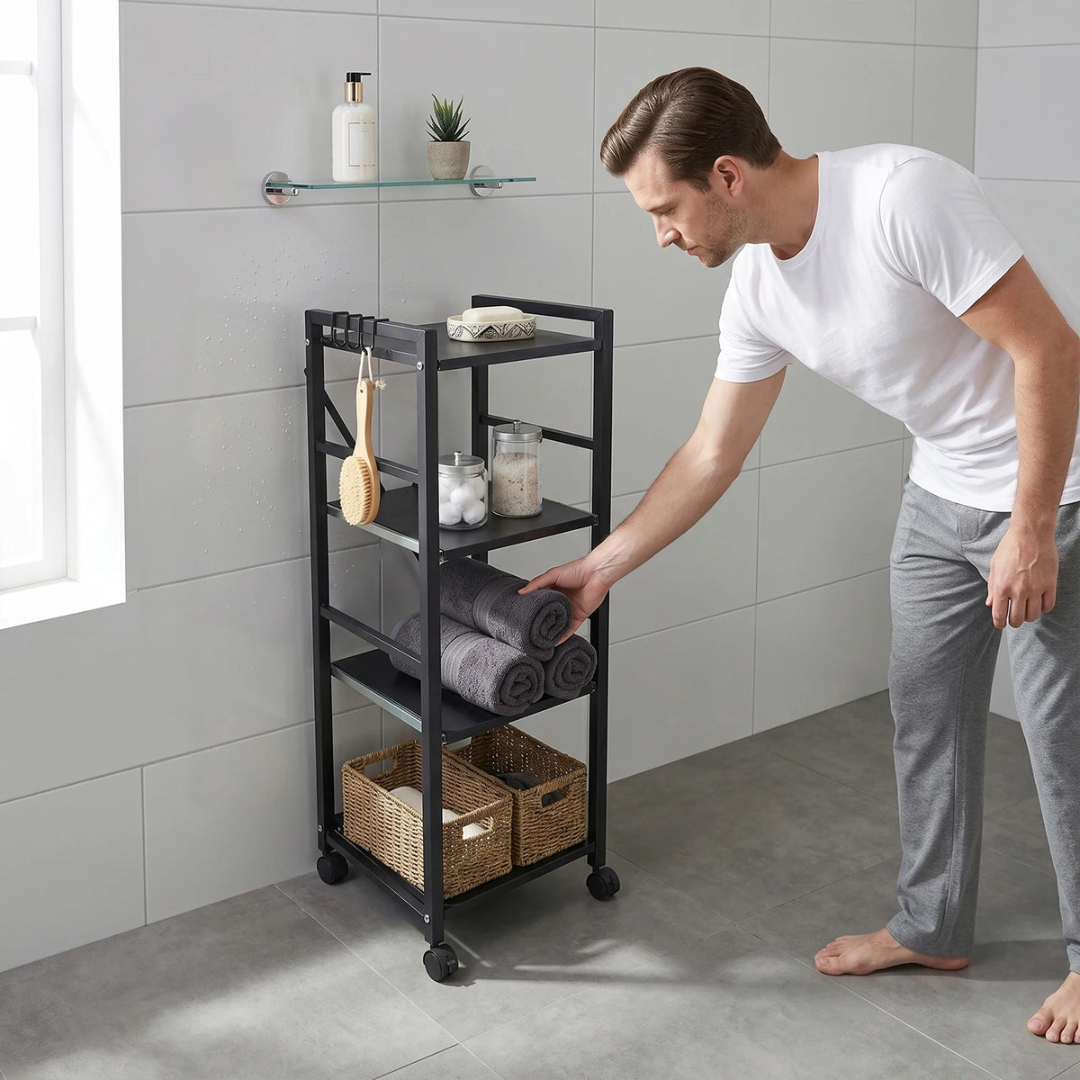 Carbon Steel Kitchen Storage Trolley, Adjustable Kitchen Storage Organizer, 4-Tier Kitchen Rack For Restaurant, Laundry, Bathroom, Garage, Warehouse