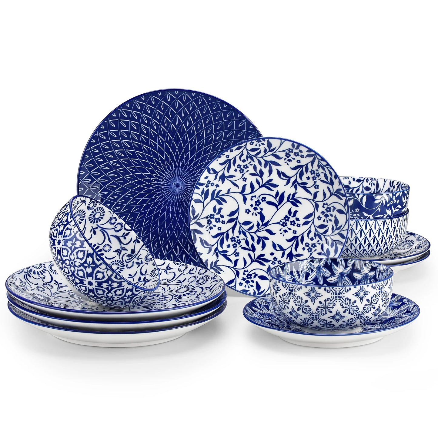 Malacasa Floral Ceramic Tableware Set With Bowls And Plates