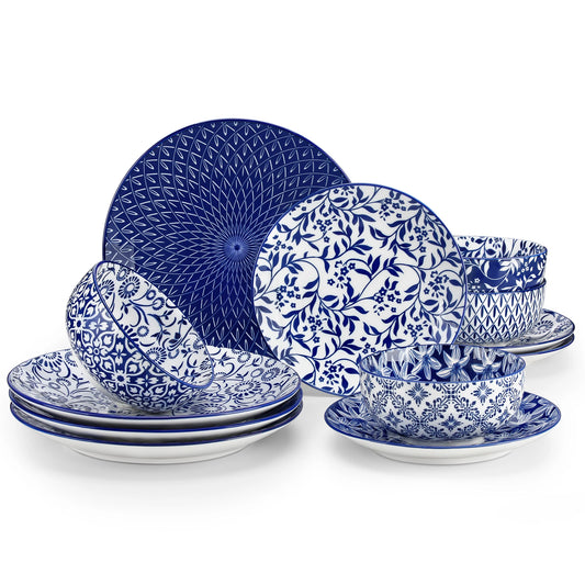 Malacasa Floral Ceramic Tableware Set With Bowls And Plates
