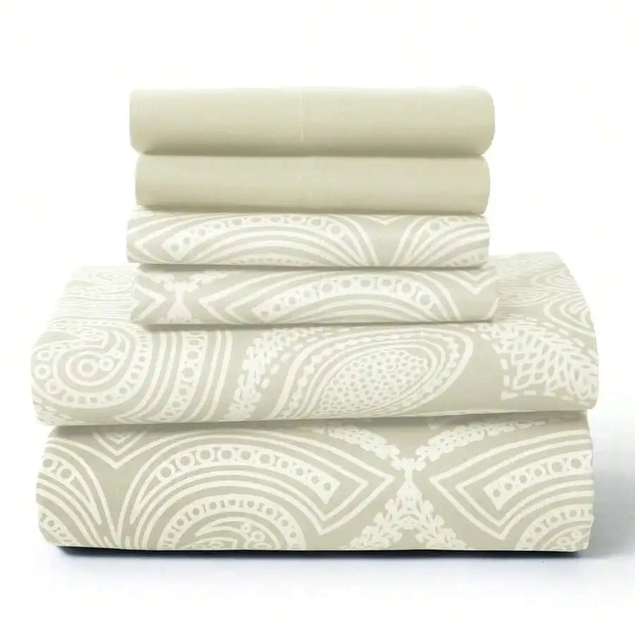 6-Piece Paisley Bed Sheets High GSM Brushed Microfiber Sheets.
