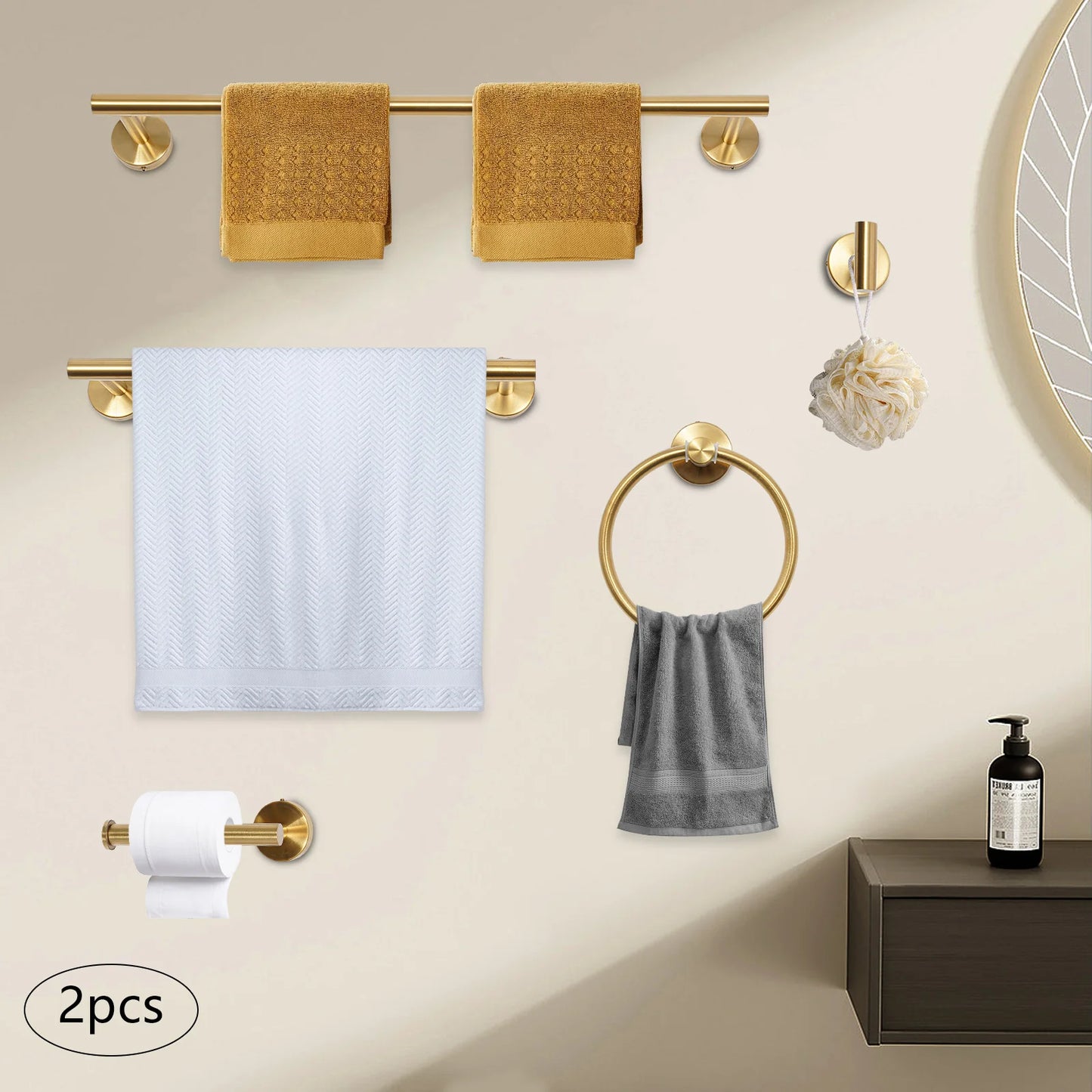 10 Piece Gold Bathroom Hardware Set Electroplated Stainless Steel Each 5kg Load Wall Mount Stainless Bath Accessory Kit Electroplated Towel Storage Fixture Pack For Home Bathroom Hotel Spa
