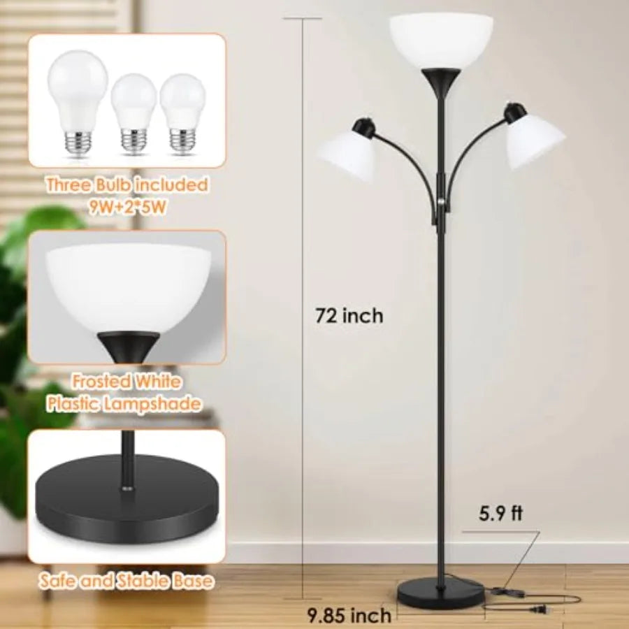 Torchiere Floor Lamps for Living Room, 72" Dimmable Lamp with 2 Adjustable Reading Lights for Bedroom, Tall Standing Room Lamp,