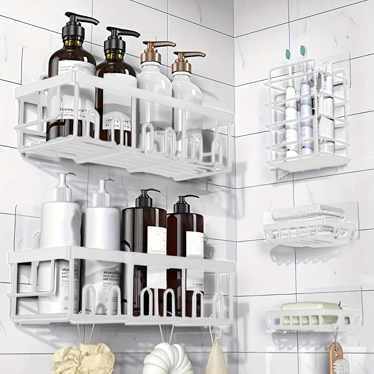 Adhesive Rustproof Stainless Steel Corner Shower Caddy with Soap Holder