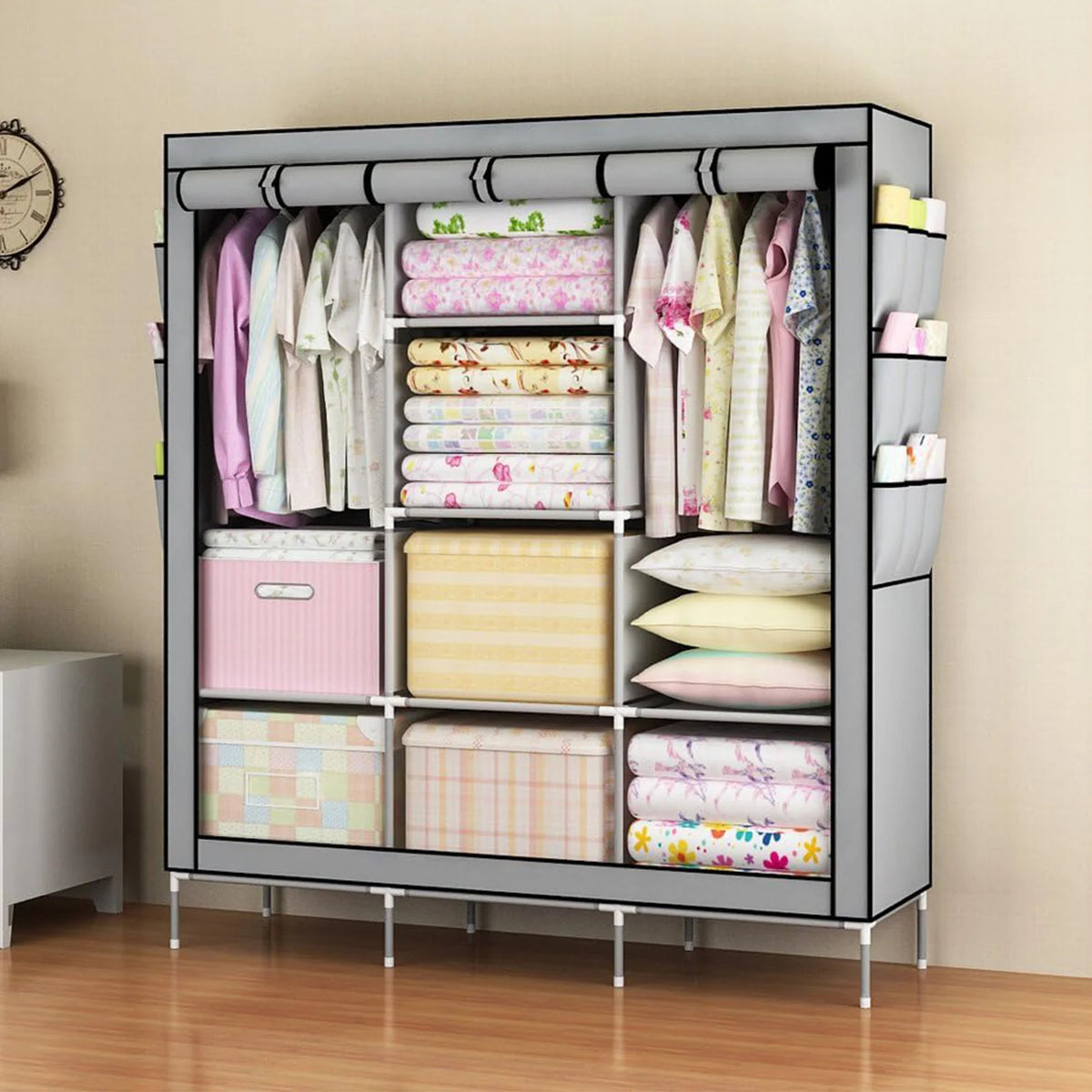 Portable Closet Wardrobe Storage Rack Fabric Organizer Dustproof