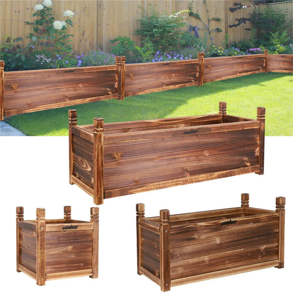 Premium Pine Wood Raised Garden Planter For Flowers And Herbs