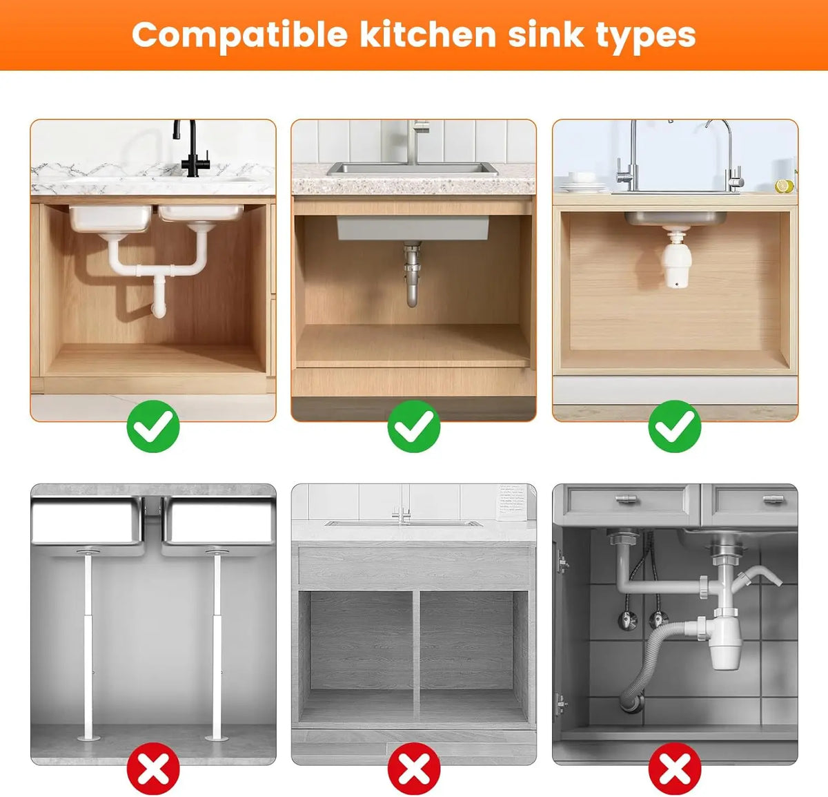 Under Sink Organizer Storage, 2 Tier U-Shape Expandable Multi-Purpose Large Capacity Kitchen Under Sink Organizers for Narrow Space Easy Access Sliding Storage Drawer with Hooks