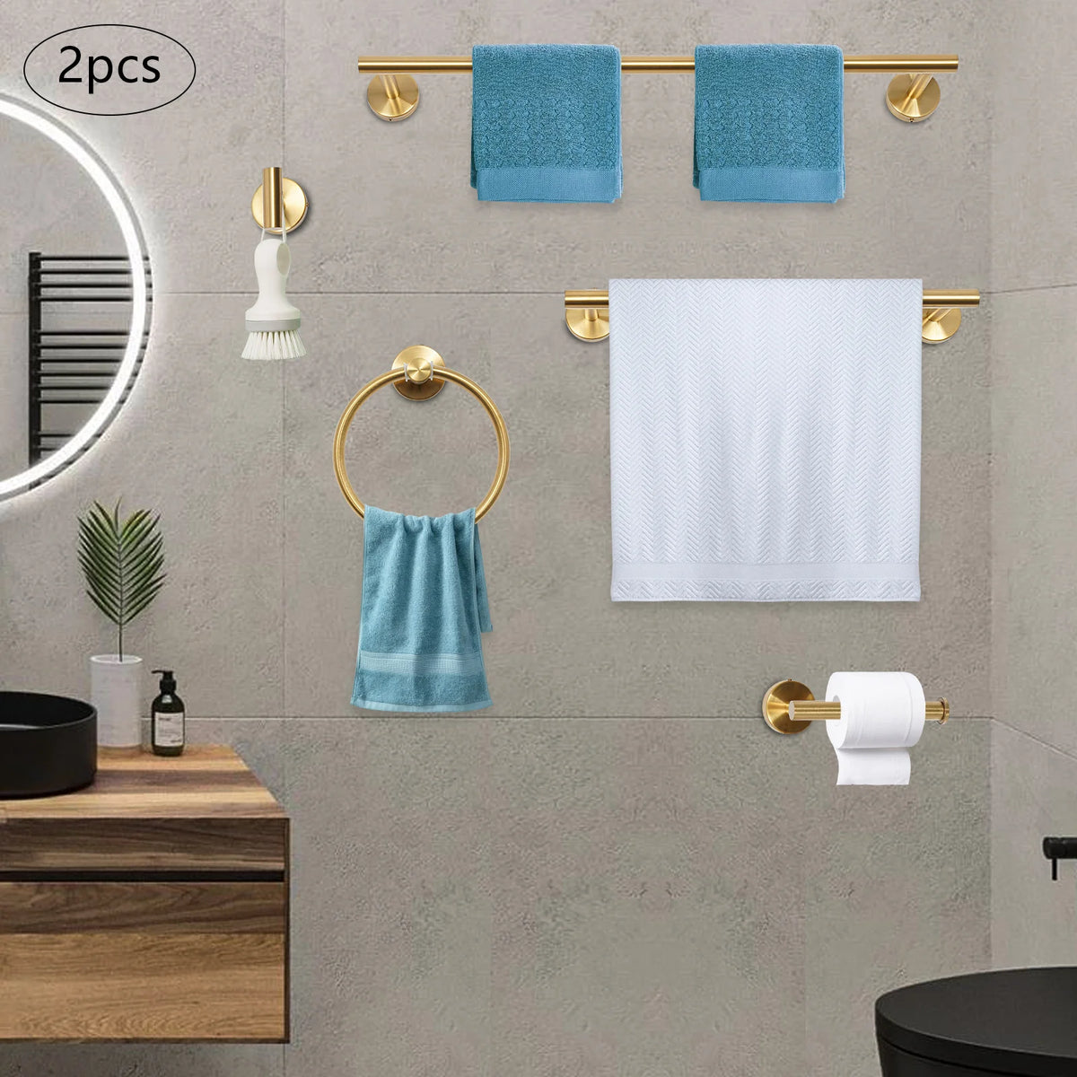 10 Piece Gold Bathroom Hardware Set Electroplated Stainless Steel Each 5kg Load Wall Mount Stainless Bath Accessory Kit Electroplated Towel Storage Fixture Pack For Home Bathroom Hotel Spa