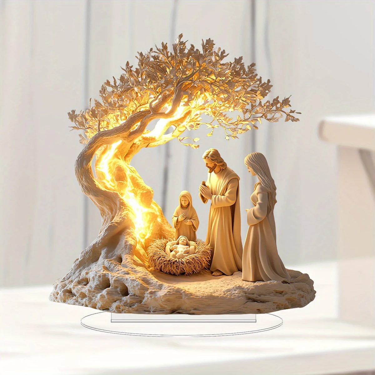 2D Flat Prayer under Moonlight Tree Decoration Religious Theme Popular Culture Inspired Home Office Desk Artwork Gift