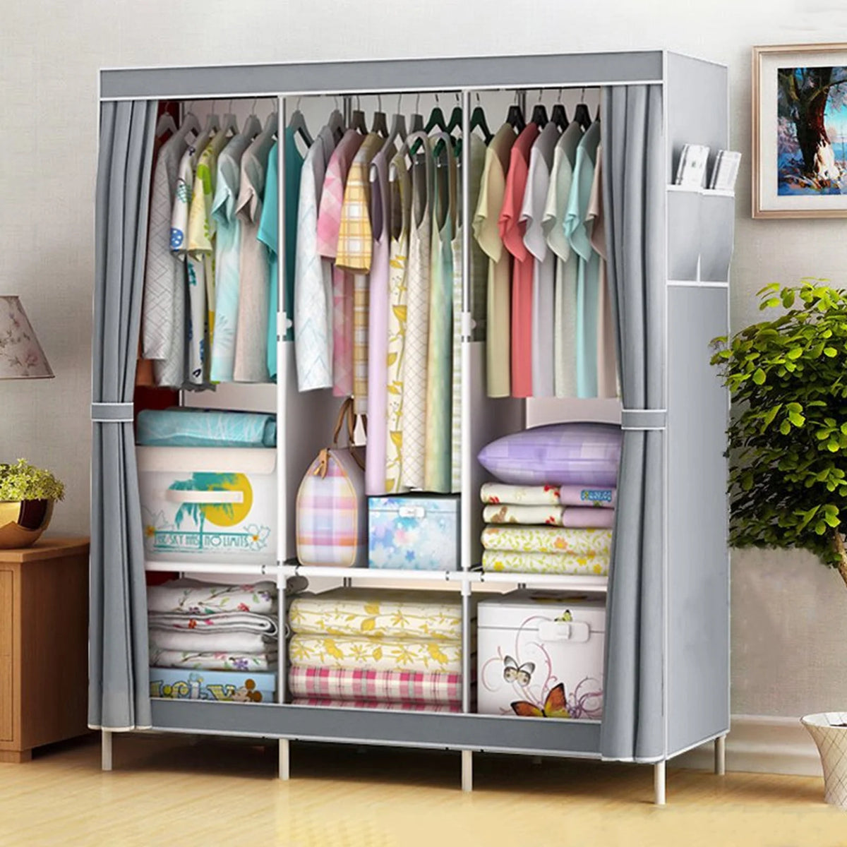 Portable Closet Wardrobe Storage Rack Fabric Organizer Dustproof