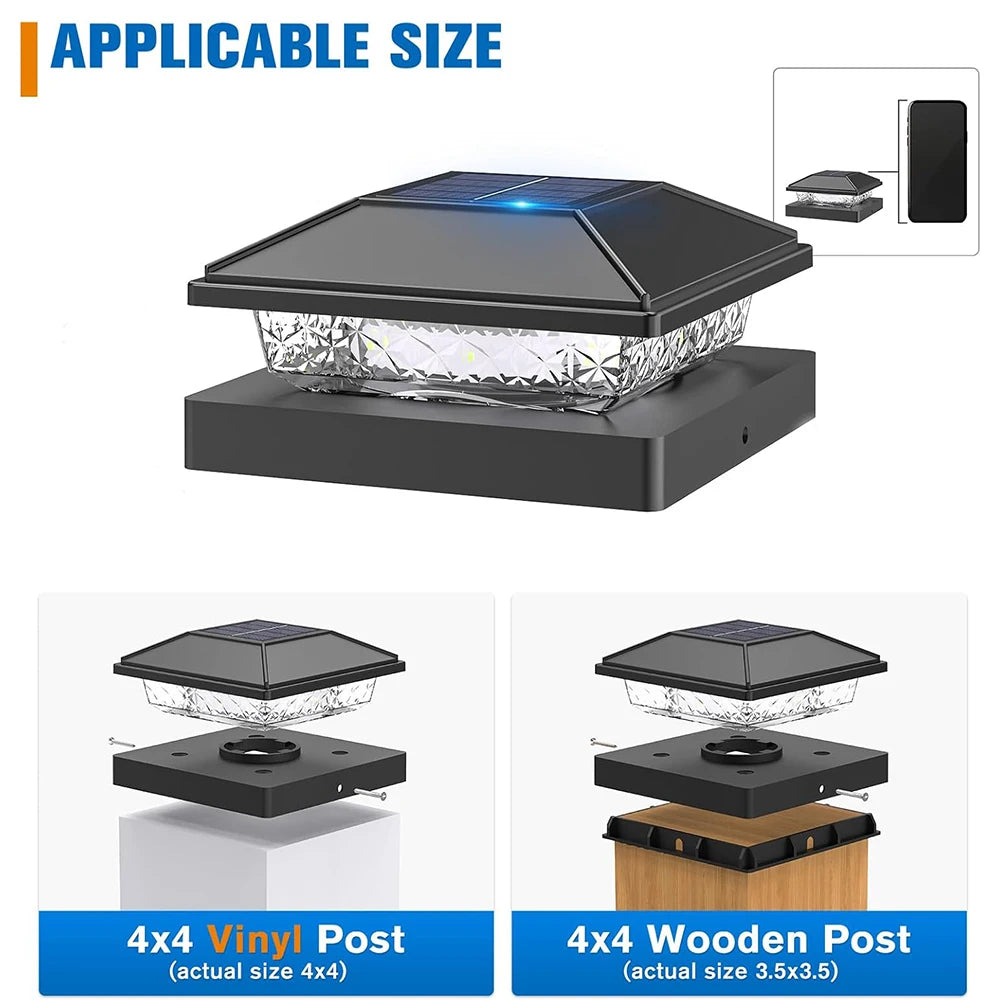 6/12X Outdoor Solar Post Cap Lights Smart Fence Light Solar IP65 Waterproof Gate Light for 4 Inch Wood Posts Yard Garden Outside