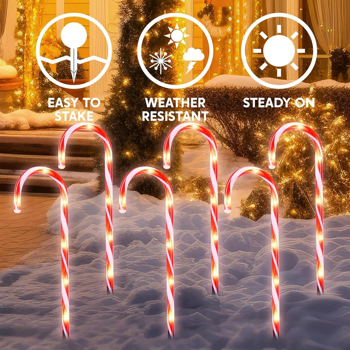 Joyfy Pre Lit Christmas Candy Cane Pathway Outdoor Garden Lights