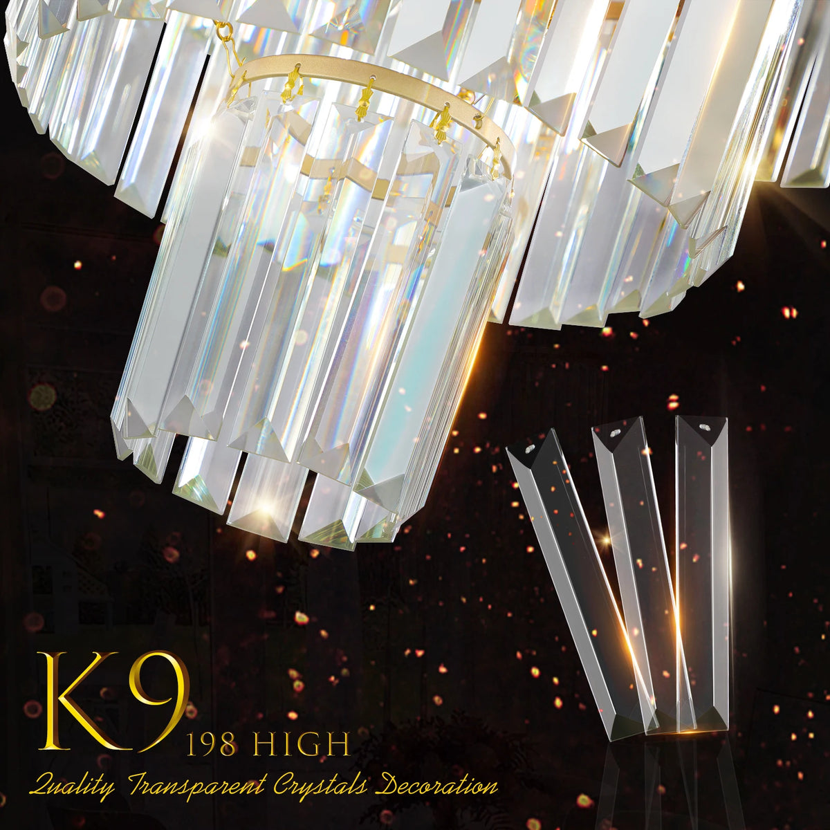 ZHIKEA Four Tier Crystal Chandelier Featuring Twelve Hanging Lamps