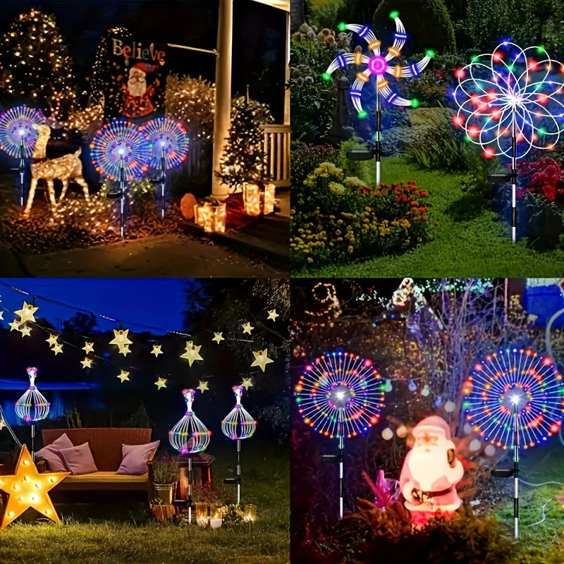 4 Pack, 420/300/200/60LED each, Solar Fireworks Light Outdoor waterproof Fairy Garden Lights 8 Lighting Modes DIY Starburst Solar Lamps Holiday Decorative Lights clearance