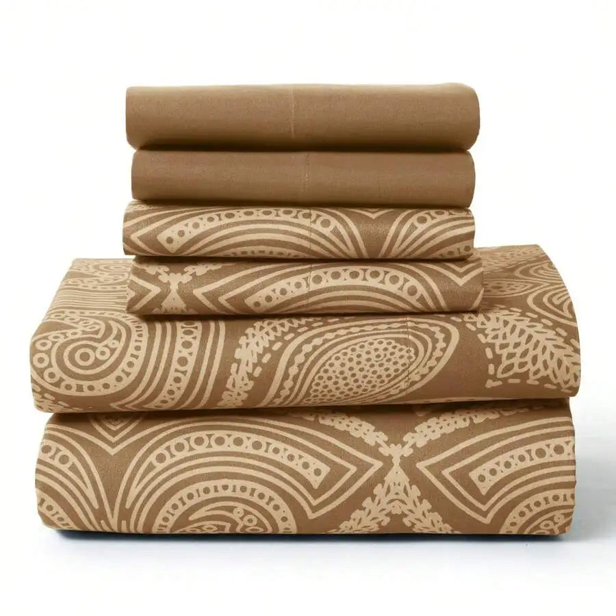 6-Piece Paisley Bed Sheets High GSM Brushed Microfiber Sheets.