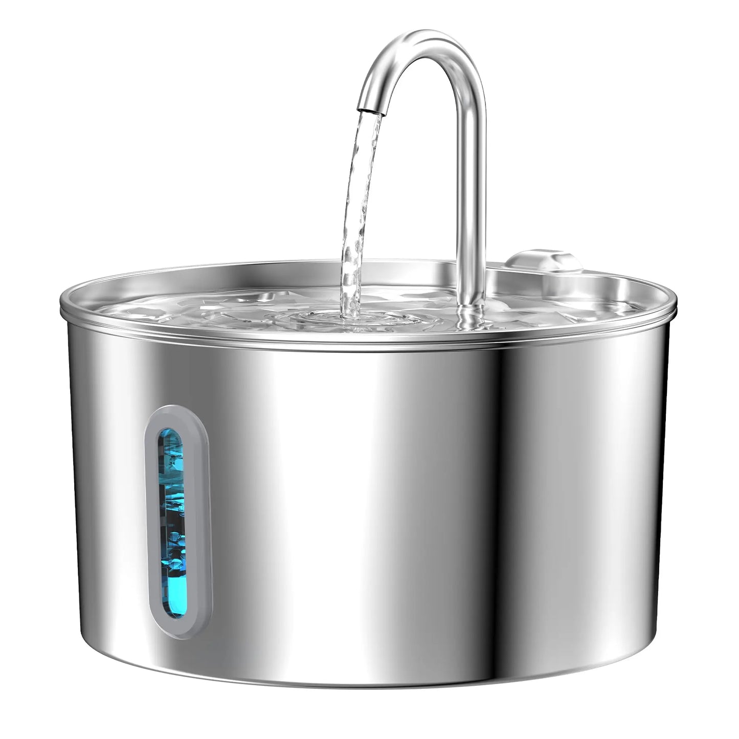 2.2L Square/Round Stainless Steel Cat Water Fountain, Dog Water Dispenser with LED Window, Silent Pet Water Feeder(No 5V 1A Plug