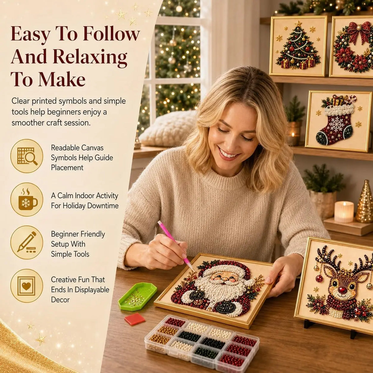 DIY Christmas Pearl Diamond Painting Kit With Festive Wall Decor