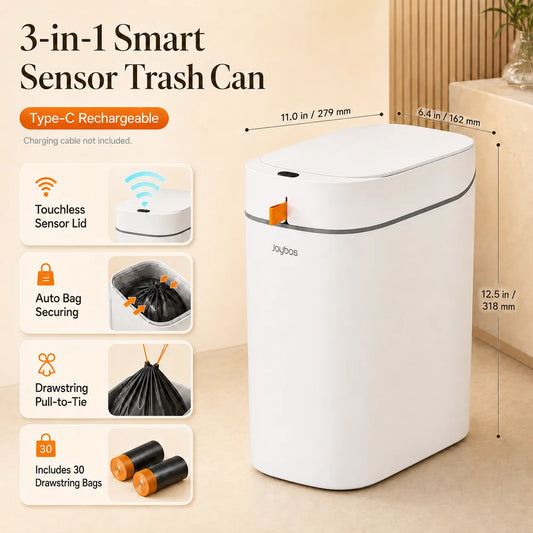 Joybos Smart Trash Can With Touchless Sensor And Auto Liner Bags
