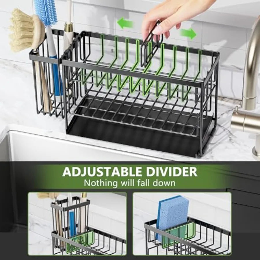 Cisily 2-Tier Kitchen Sink Caddy Organzier Rack with Dish Brush Sponge Holder Kitchen Sink Countertop Organization Storage, Hom