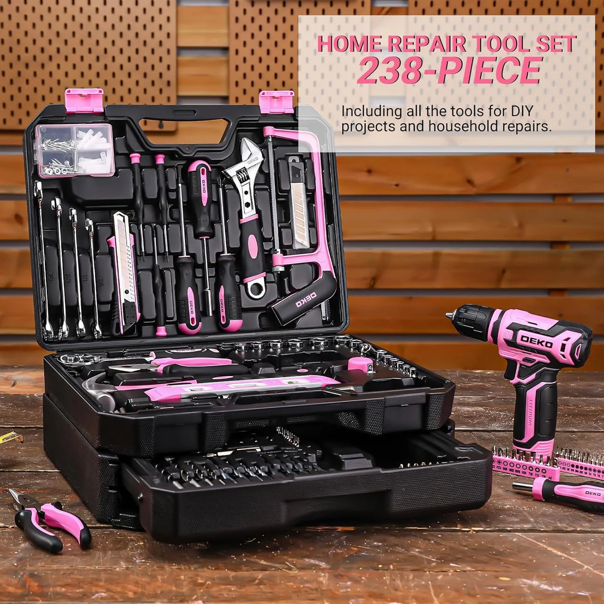 DEKO Cordless Drill Toolbox Combo Kit With Storage Organizer