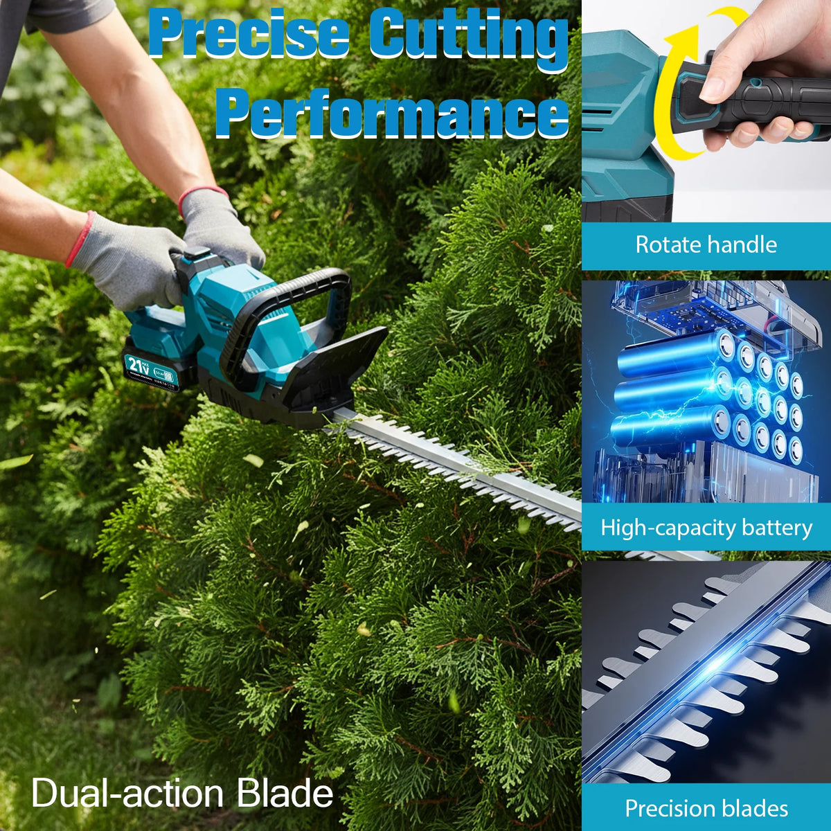 XYSD Cordless Dual Blade Hedge Trimmer With Rotatable Brushless Motor