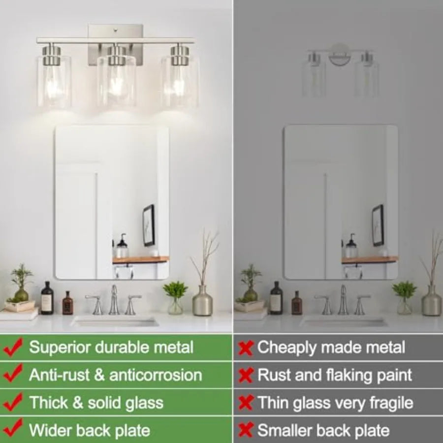 Solar Powered Clear Glass Vanity Light Fixture For Bathroom Mirror