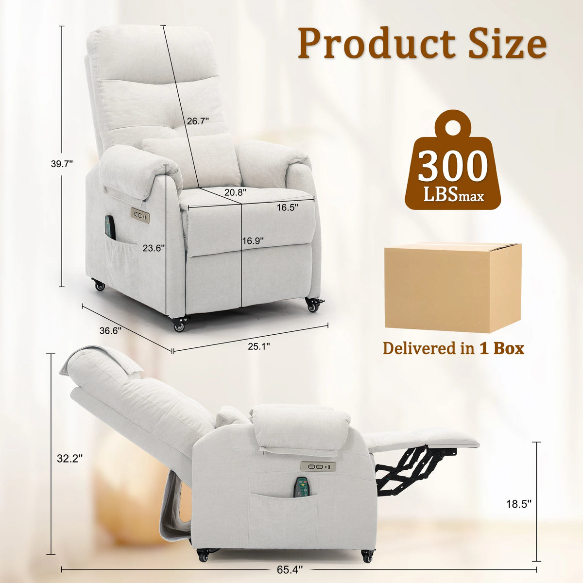 Korsaer Electric Recliner Chair With Usb Port And Wheels