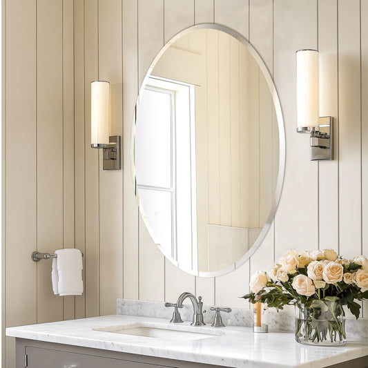 Wisfor Modern Frameless Oval Wall Mirror Beveled Edge Bathroom Vanity