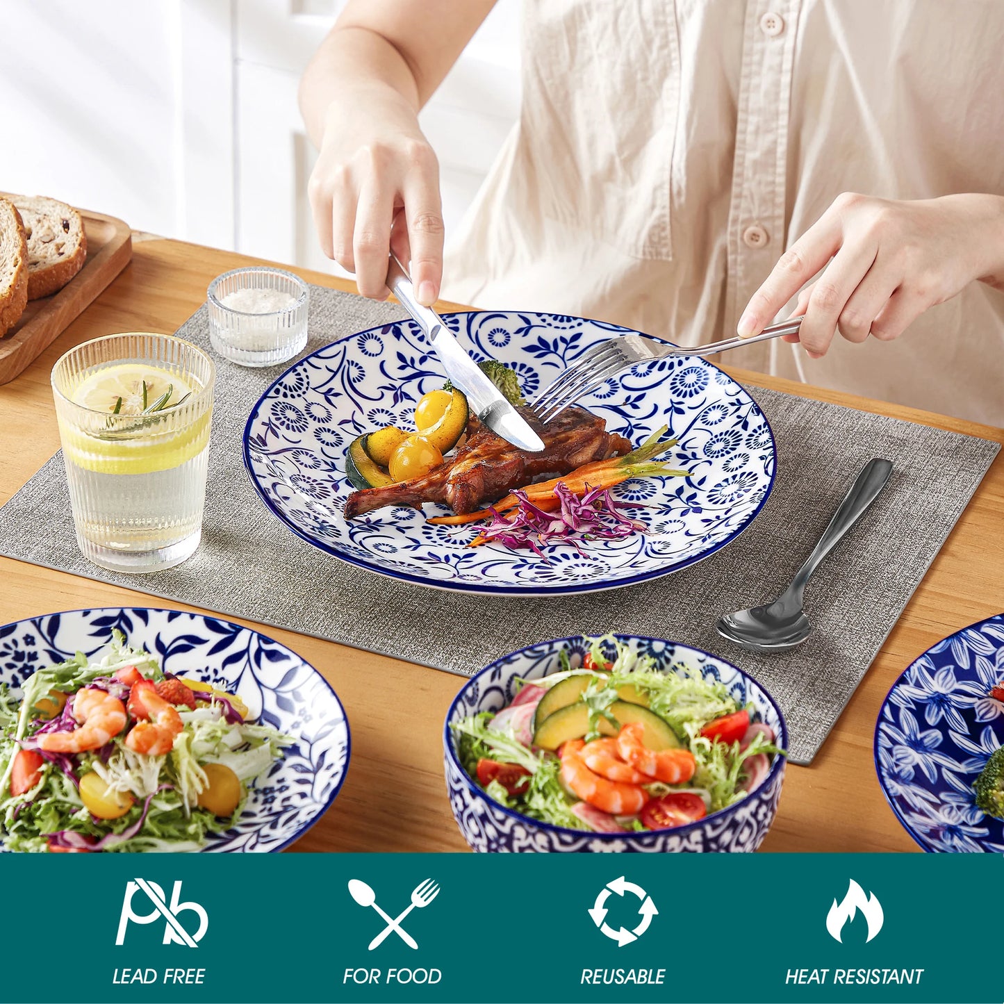 Malacasa Floral Ceramic Tableware Set With Bowls And Plates