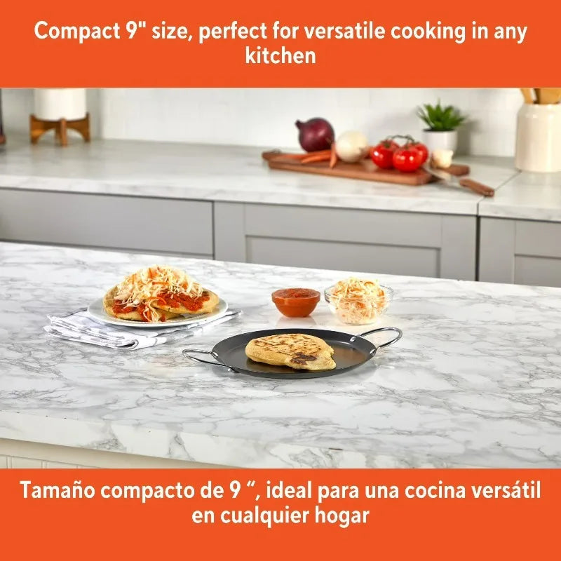 Premium Carbon Steel Nonstick Round Comal With Metal Handles
