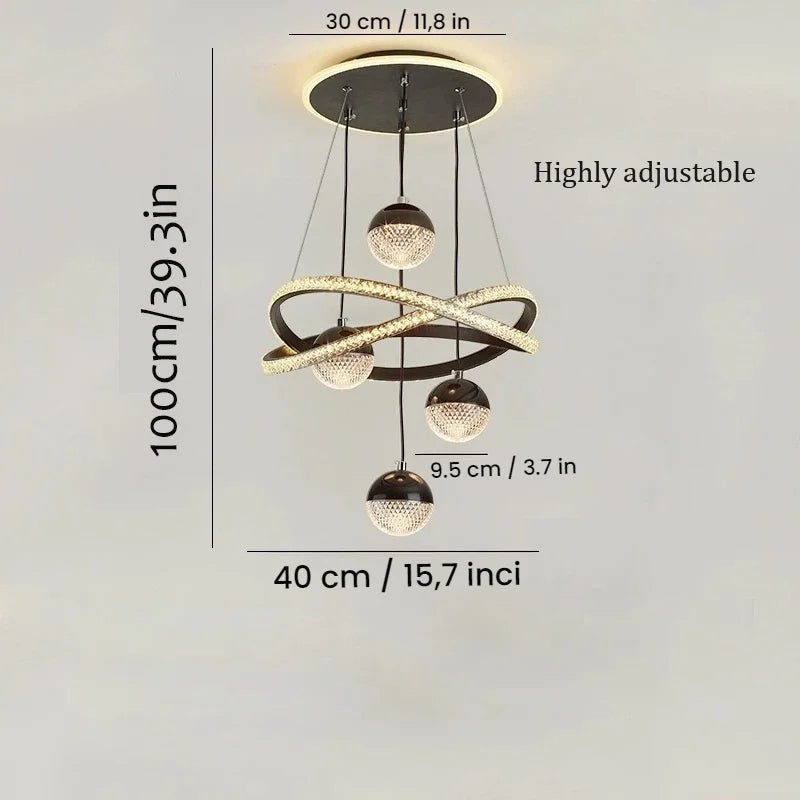 Modern LED Pendant Light With Four Spheres And Remote Control