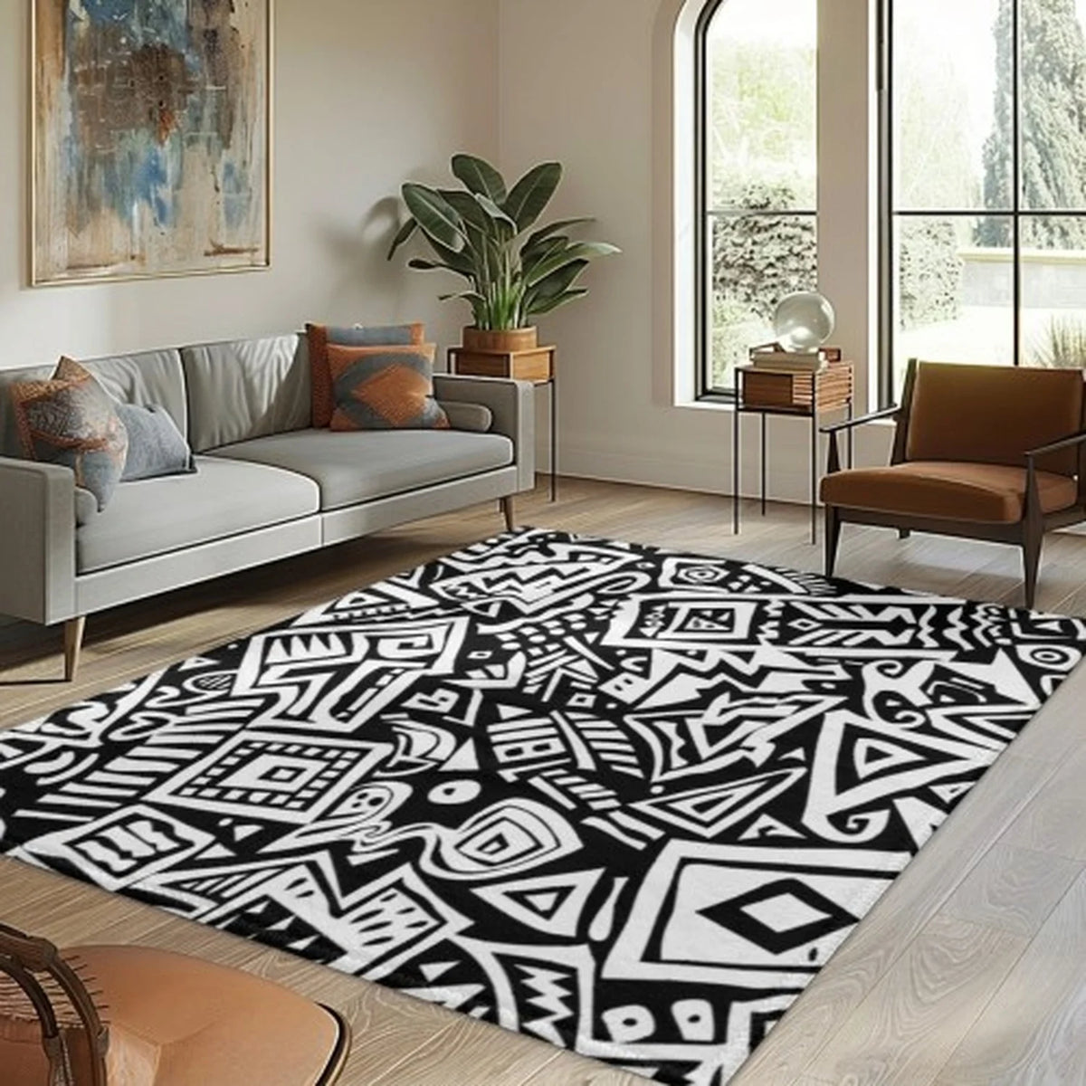 Modern Geometric Area Rug For Contemporary Living Room Decor
