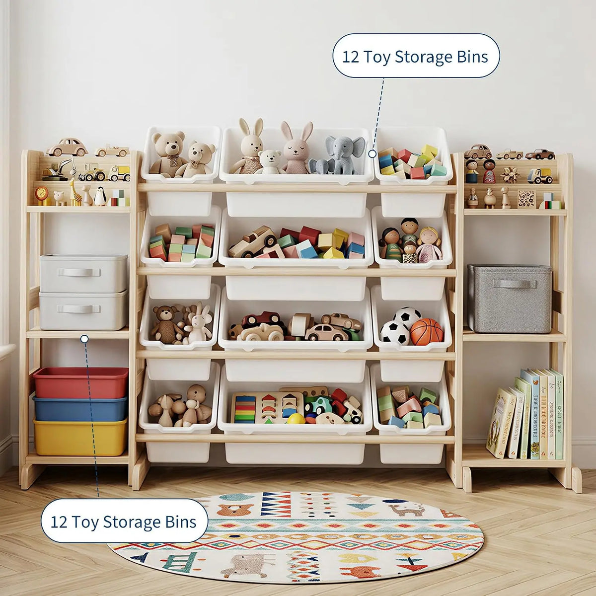 Twisterck Toy Storage Cabinet With Bins And Shelves For Kids