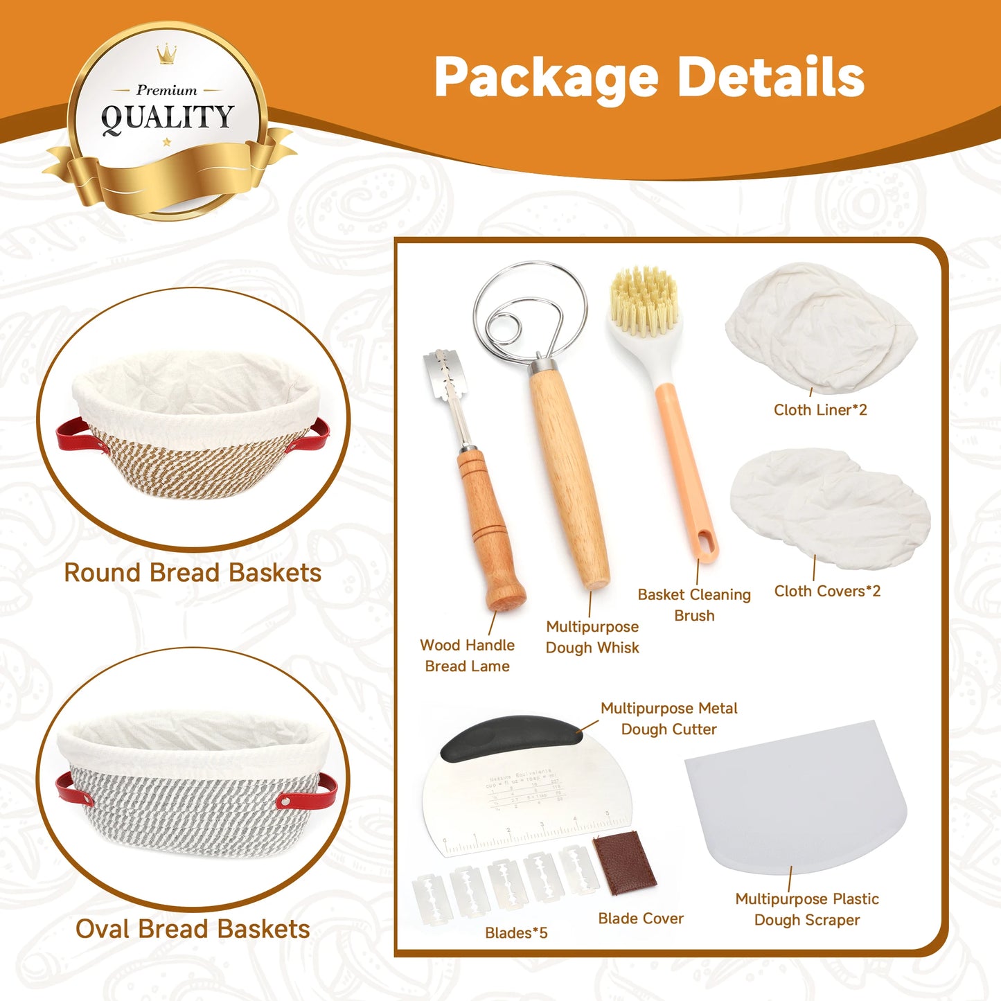 Bread Proofing Basket Set With Banneton Baskets And Lame