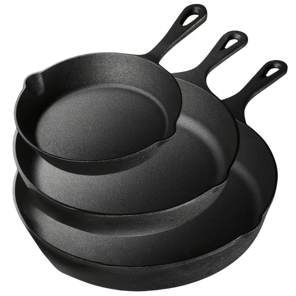 AEDG 3 Piece Cast Iron Skillet Set Preseasoned Pans