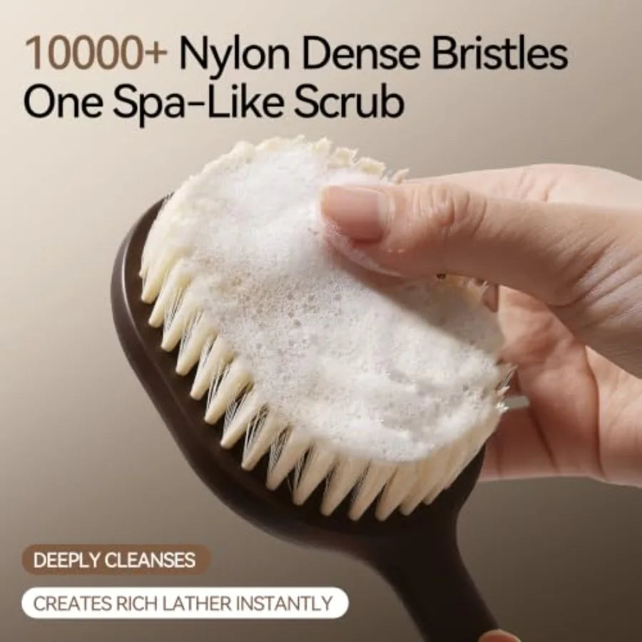 Back Scrubber for Shower for Men Women, Body Brush with Long Handle, Exfoliating Bath Washer with Soft Bristles for Wet or Dry