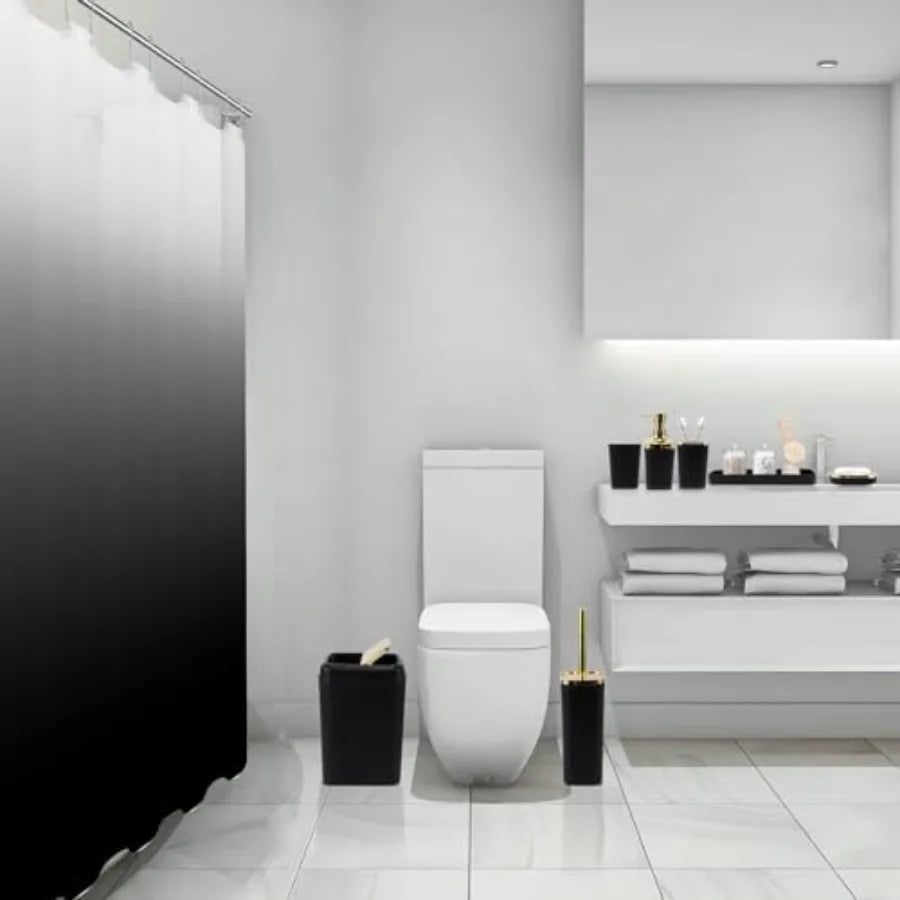 22PC Black Bathroom Accessories Sets Complete with Black Ombre Shower Curtain, Trash Can, Toothbrush Holder, Toothbrush Cup, So