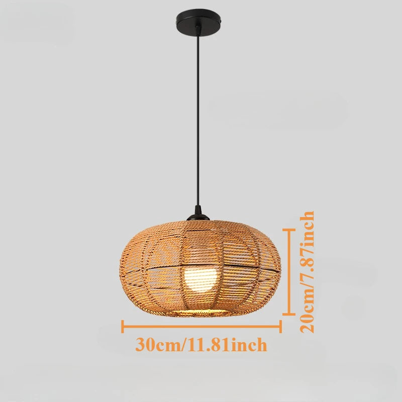 JOYINLED Natural Rattan Chandelier Small Paper Rope Pendant Light E26/E27 Ceiling Lamp Dining Living Room Bedroom Kitchen Island