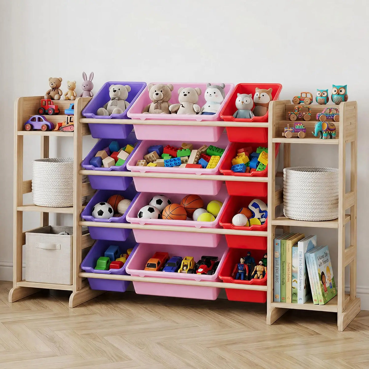 Twisterck Toy Storage Cabinet With Bins And Shelves For Kids