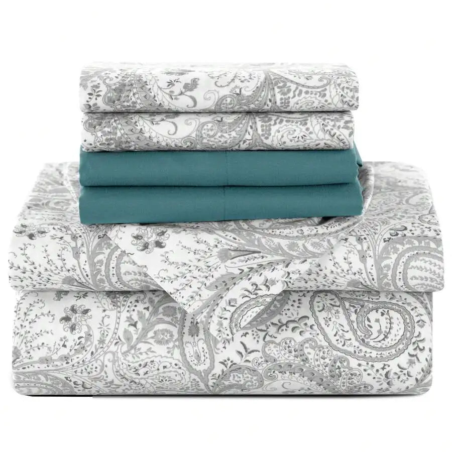 6-Piece Paisley Bed Sheets High GSM Brushed Microfiber Sheets.
