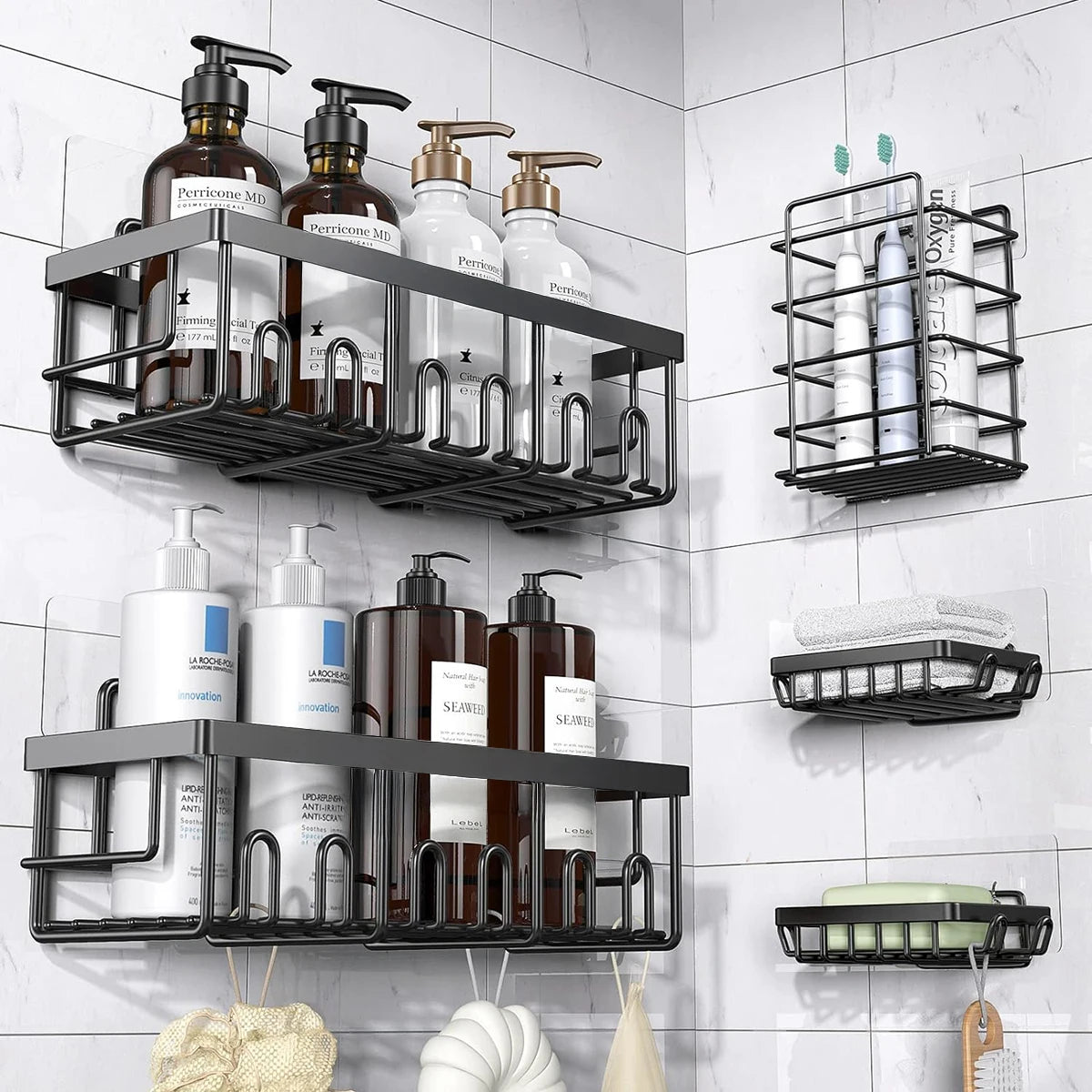 Adhesive Rustproof Stainless Steel Corner Shower Caddy with Soap Holder