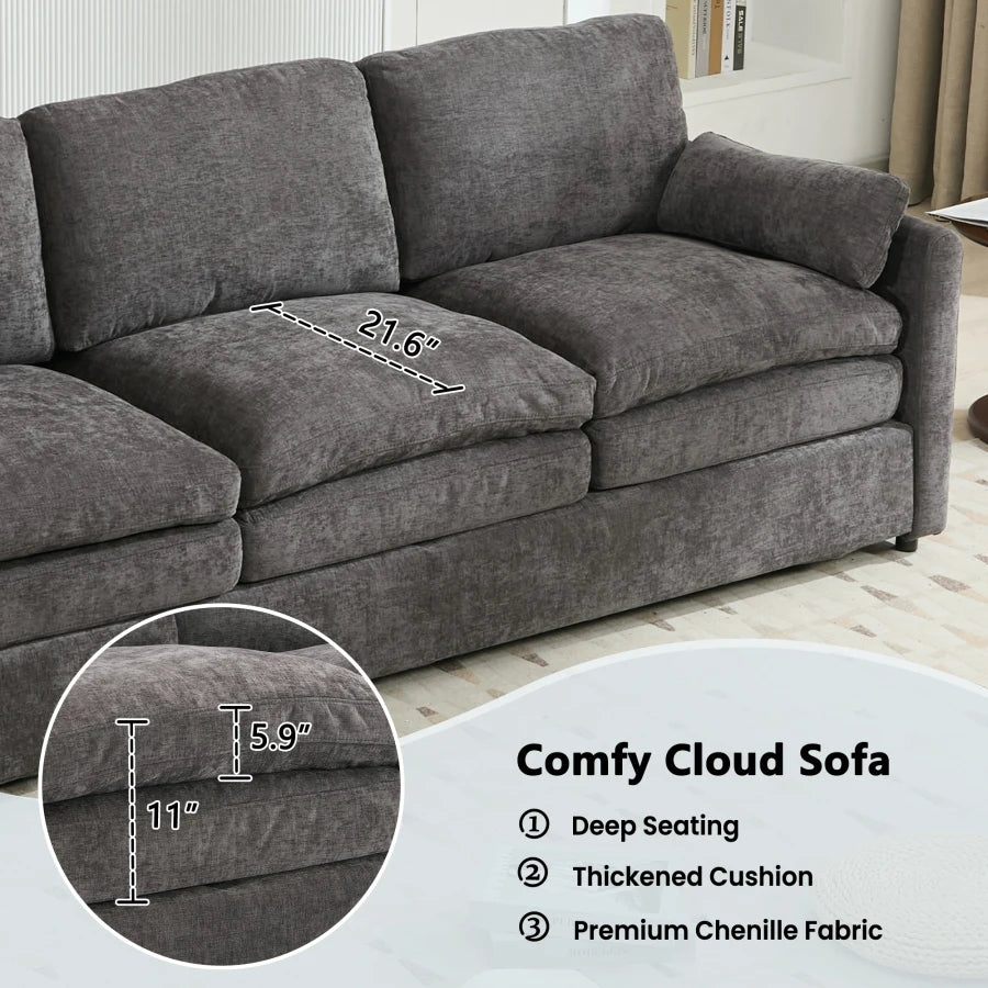 89" Cozy Upholstered 3-seater Sofa Oversized Comfy Cloud Sofa Double Cushion 3-seater Sofa Plush Cushion Sofa Couch for Living