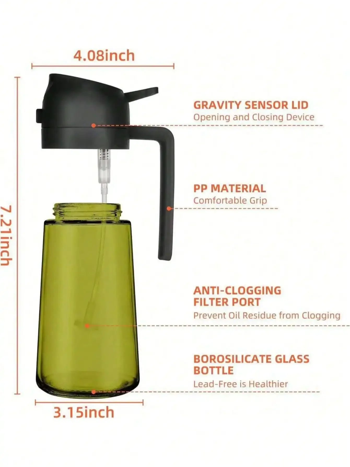 1pc Handheld Oil Sprayer, 2-In-1 Spraying And Pouring Function, Large Capacity Olive Oil Dispenser, Suitable For Kitchen And Home, Mist Spraying, Leak-Proof, No Residue, Ideal For Graduation Gifts, Bachelor Parties, Bridesmai