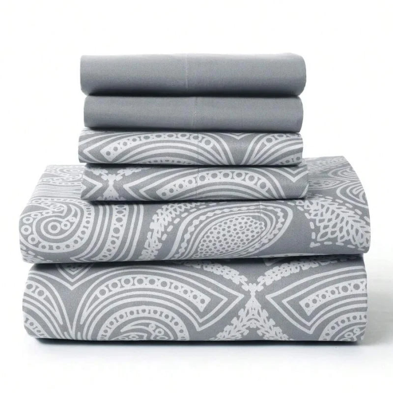 6-Piece Paisley Bed Sheets High GSM Brushed Microfiber Sheets.