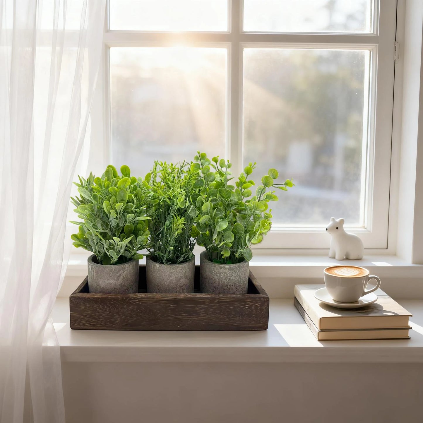 3-Piece Artificial Babys Breath Gypsophila Plant Flowers Set, Paper Pulp Pots with Galvanized Metal Bucket & Wooden Tray, Faux Greenery Dining Room Table Centerpiece for Kitchen, Coffee Table