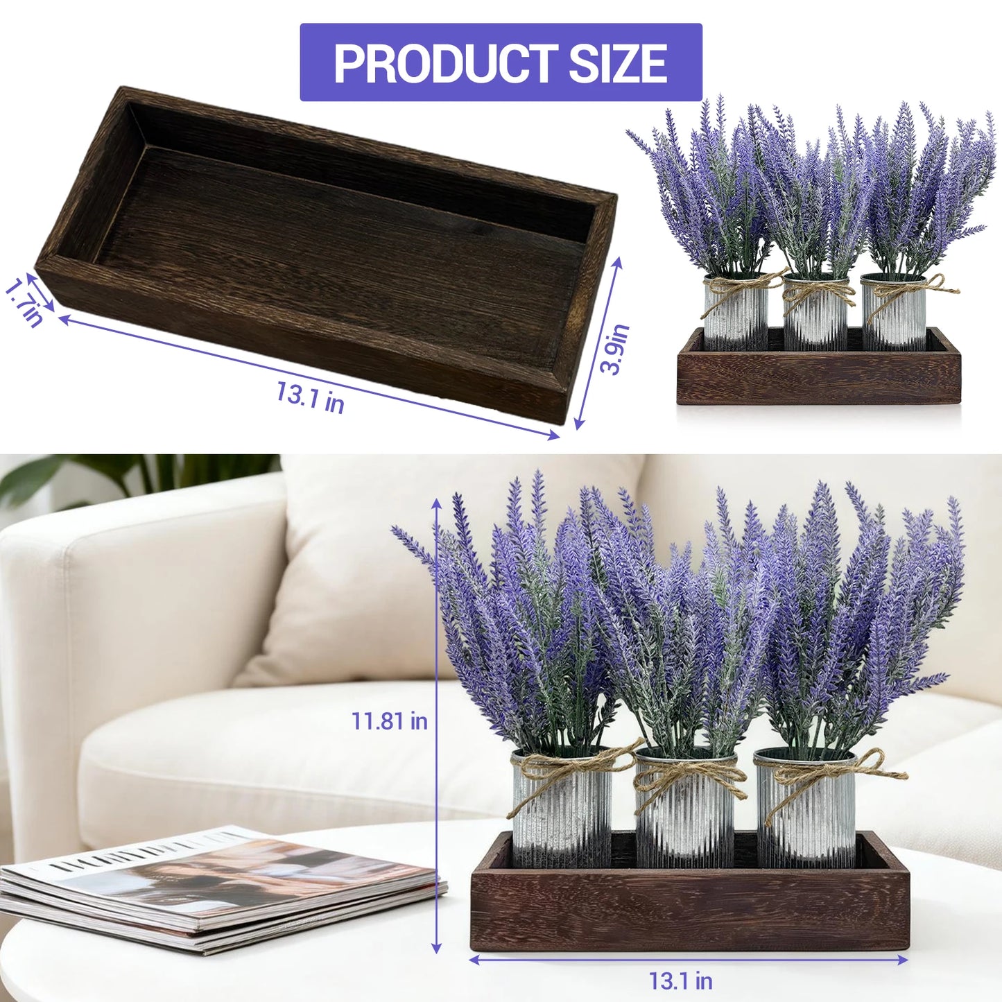 3-Piece Artificial Babys Breath Gypsophila Plant Flowers Set, Paper Pulp Pots with Galvanized Metal Bucket & Wooden Tray, Faux Greenery Dining Room Table Centerpiece for Kitchen, Coffee Table