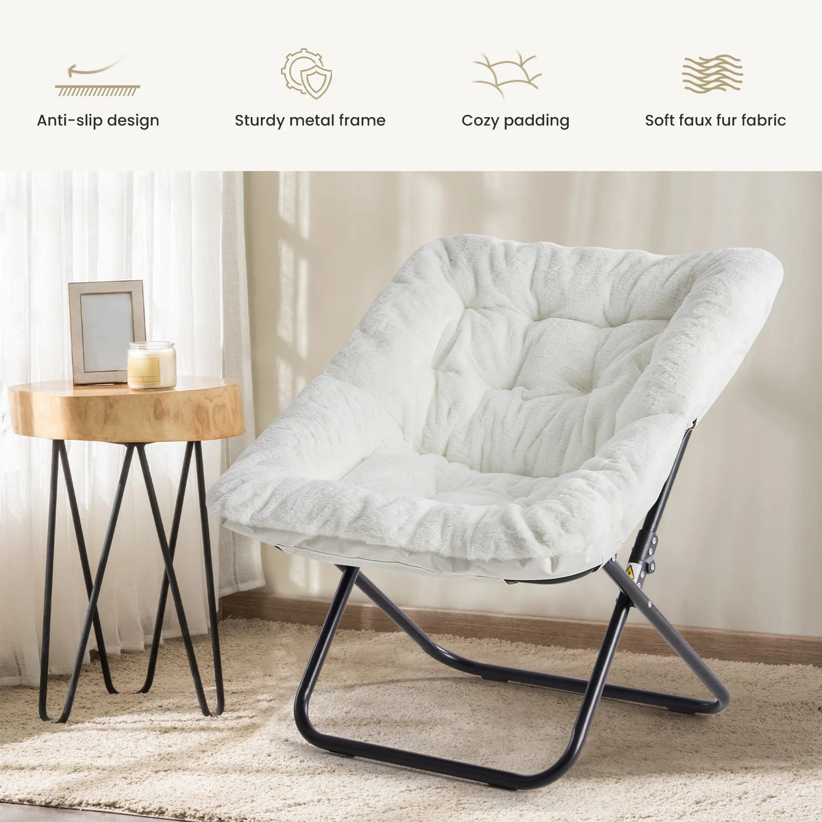 JHK Cozy Padded Saucer Chair With Foldable Metal Frame