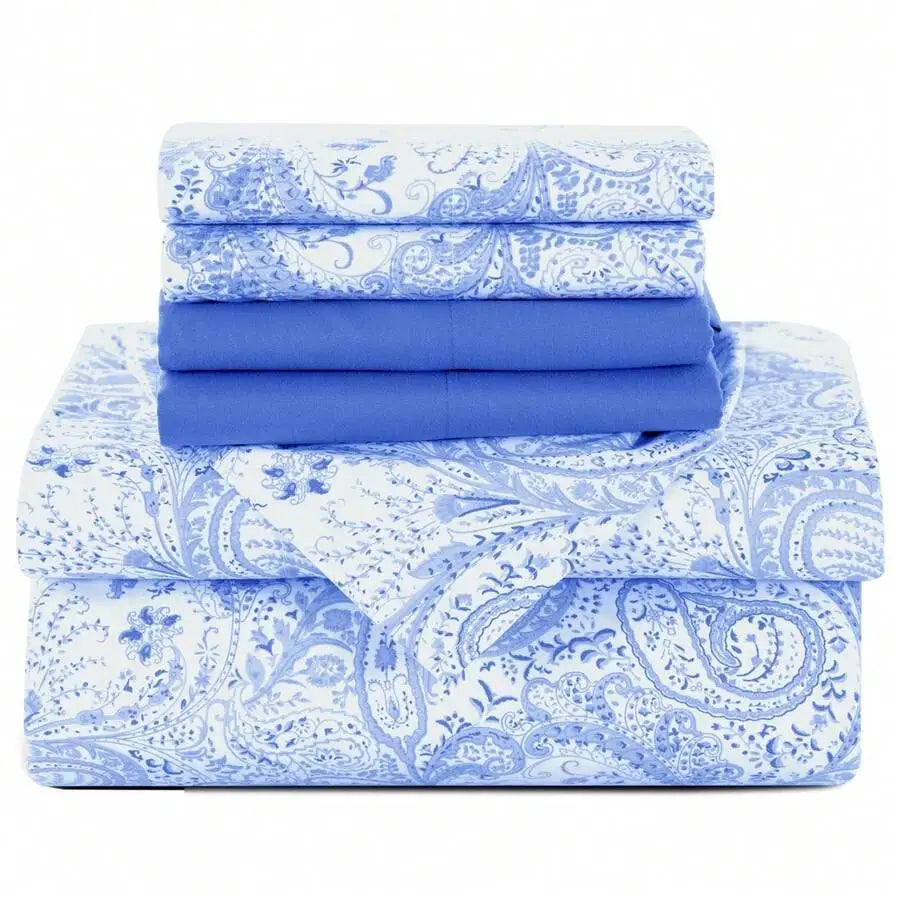 6-Piece Paisley Bed Sheets High GSM Brushed Microfiber Sheets.