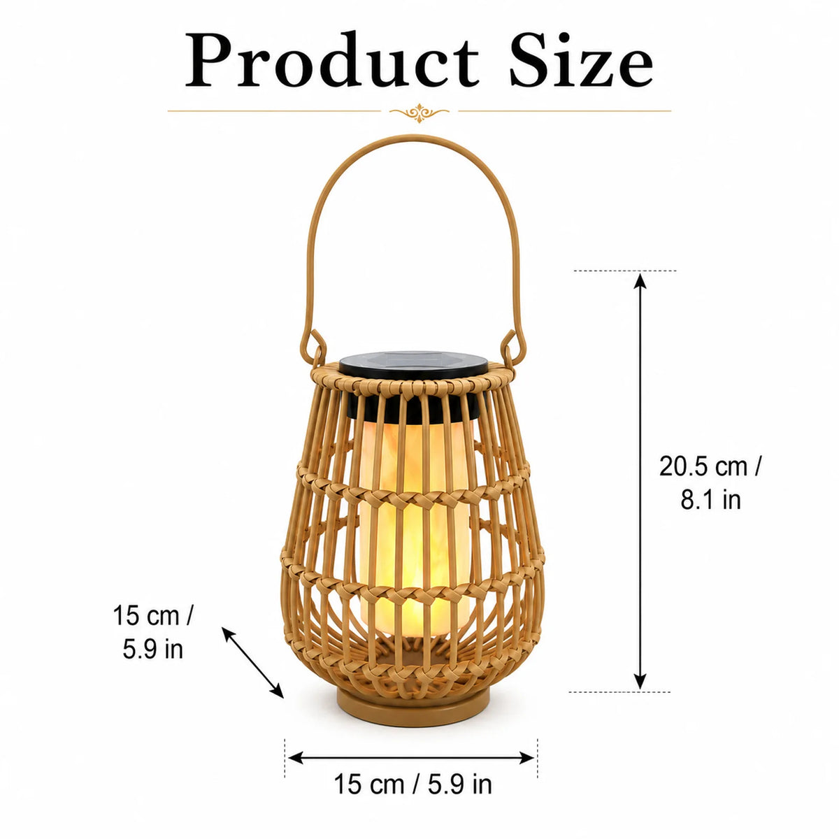 Two Pack Handwoven Rattan Solar Lanterns For Garden Decor