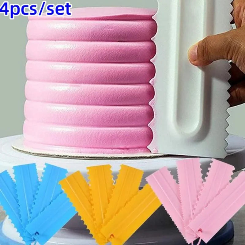 Plastic Double Sided Cake Scraper Set For Patterned Cream Decorating