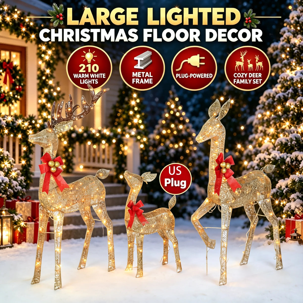 Outdoor Lighted Reindeer Family Christmas Yard Decor Led Lights